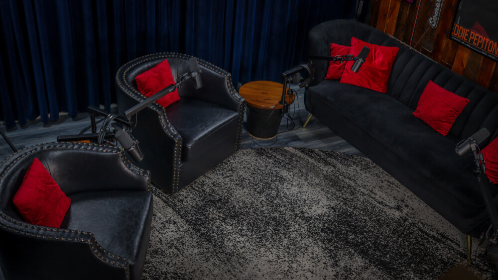 Podcast studio seating area